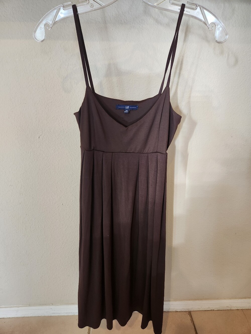 GAP Brown Spaghetti-Strap Midi Empire Waist Dress With Back Button Accents
